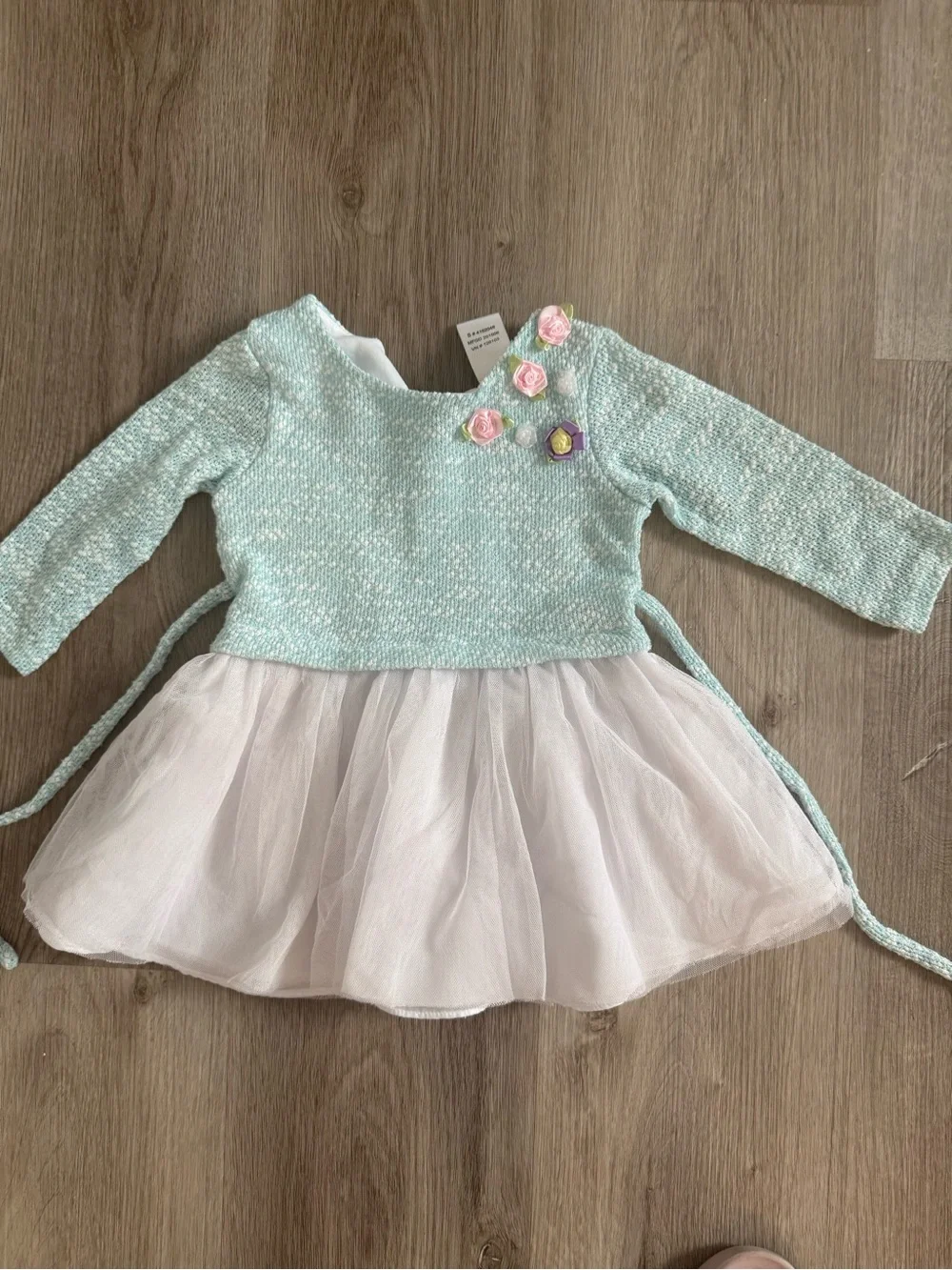 Childs Powder Blue Knit and White Tulle Dress with Floral Accents
